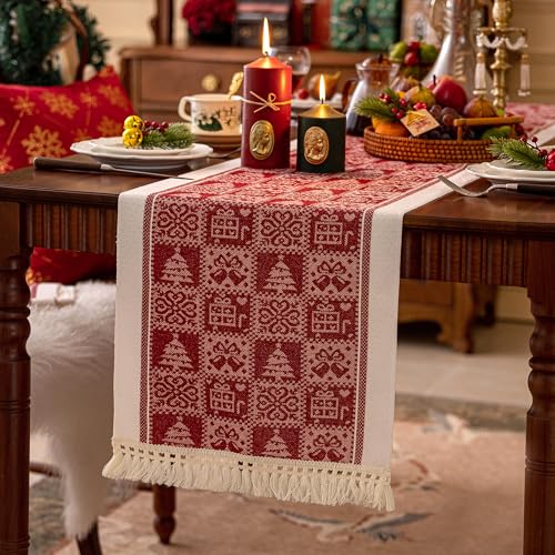 Table Runners 138 Inches,Christmas Tree Runner with Tassel