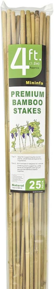 Mininfa Bamboo Garden Stakes - Eco-Friendly 4 Feet Plant Supports for Tomatoes, Trees & Beans | 25 Pack