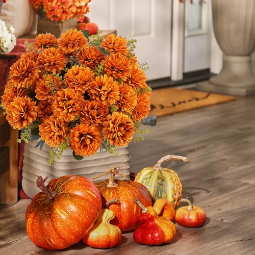 2 Pack Artificial Fall Mums Flowers for Outdoor Decor - Realistic Autumn Bouquets