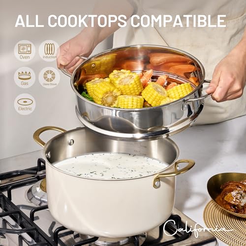 Cream White 8QT Full Clad Tri-Ply Stainless Steel Stock Pot with Lid