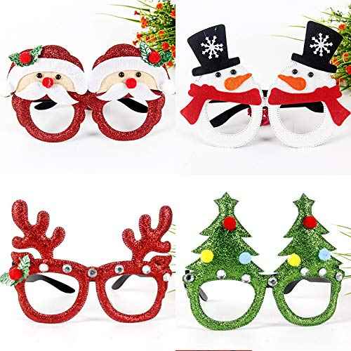Christmas Party Glasses Frame Xmas Glitter Eyeglasses Tree Reindeer Antlers Deer Santa Claus Snowman Glasses Unisex Cosplay Costume Creative Funny Eyewear Holiday Party Supplies Decorations 6 Pack