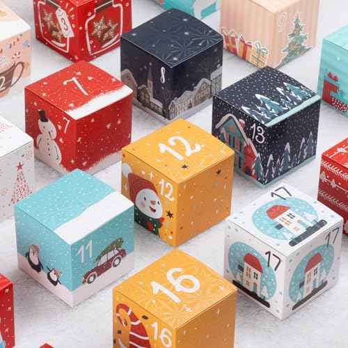 DIY Christmas Advent Calendar Boxes to Fill, 24 Empty Number Advent Calendar Boxes, 2025 Personalized Christmas Countdown Calendar Gift Boxes for Kids Family Friends, XMAS Holiday Decorations