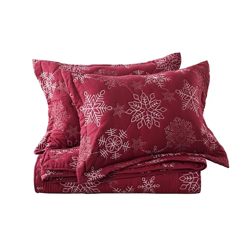WDCOZY Snowflake California King Size Christmas Quilt Bedspread Set with 2 Pillow Shams