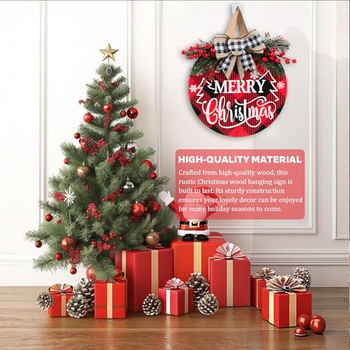 UIONML Christmas Door Sign-D 12 Inch Merry Christmas Welcome Hanging Wreath Decor with Bow Rustic Farmhouse Holiday Sign