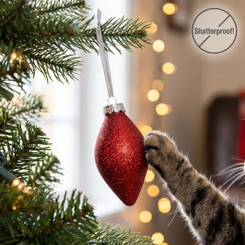 Sleetly 12-Pack Teardrop Christmas Ornaments 4in Red & Green Finials – Gold Lattice/Scroll/Swirl/Glitter