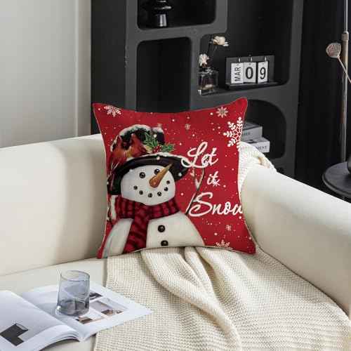 TAJWE Christmas Pillow Covers 18x18 Set of 2 Let it Snow Snowman Christmas Trees Xmas Throw Lumbar Cushion Cases for Couch Sofa Home Decorations