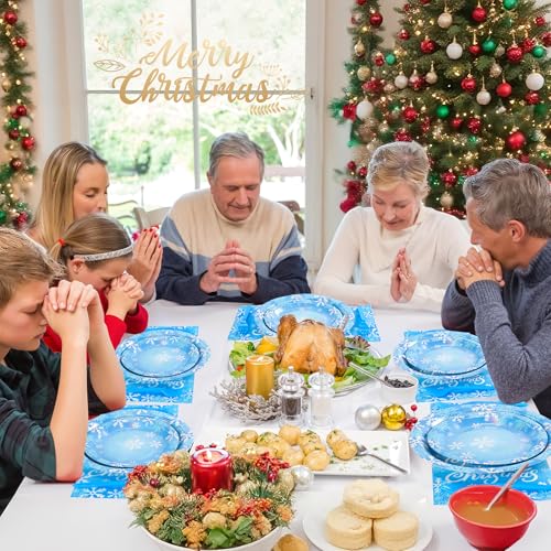Xmas 96PCS Blue Snow Christmas Party Plates Napkins Forks Set - Fighting to Achieve