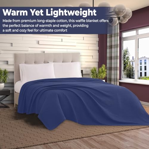 QUBA LINEN Navy Queen 90" x 90" Cotton Waffle Weave Summer Blanket