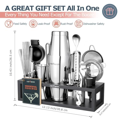 Black Bamboo Bartender Kit with 31-Piece Cocktail Shaker Set - 20/28oz Boston Shaker & Recipe Cards
