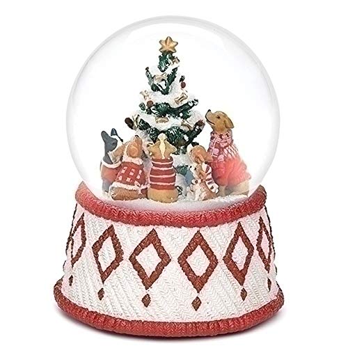 Roman 6-Inch Musical Snow Globe with Dogs & Christmas Tree, Plays 'O Christmas Tree'