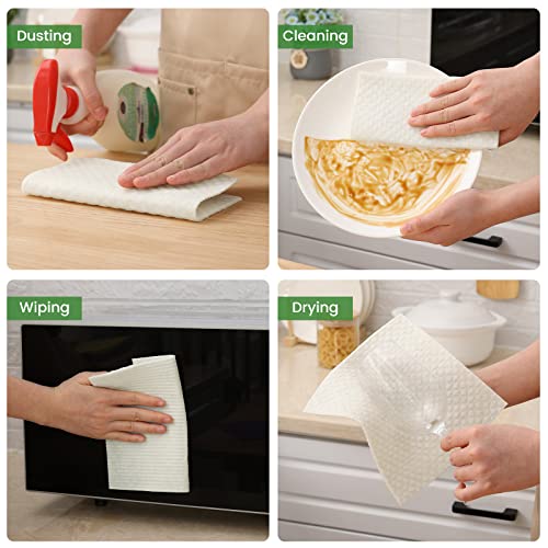 Homaxy Swedish Dishcloths for Kitchen, 10 Pack Reusable and Washable Cellulose Sponge Cloths Dish Towels, Absorbent and No Odor Paper Towels for Dishes & Counters, White
