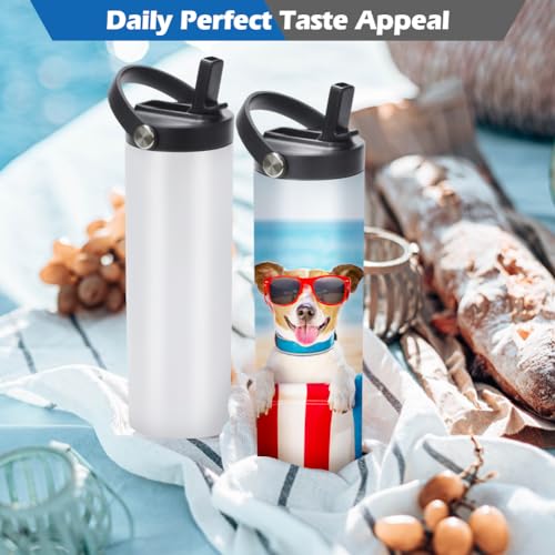 20oz Stainless Steel Sublimation Water Bottles with Flat Edge & Handle - 12 Pack