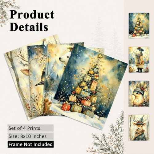 ZNGFON Rustic Winter Forest Animal Christmas Wall Art Prints 8x10 Set of 4 - Winter 20
