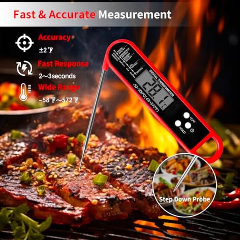 Meat Thermometer Digital - Instant Read Food Thermometer for Cooking Grilling Air Fryer Griddle Probe Kitchen Gadgets Essentials BBQ Accessories Grill Gifts for Men of Dad Fathers Day