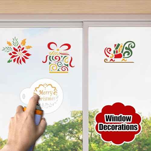 Partywind 20 PCS Christmas Stencils for Painting, Reusable Stencils for Merry Christmas Decorations Ornaments, Santa Snowflake Painting Templates, Xmas Holiday Party Supplies