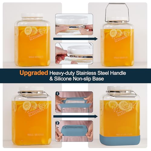2 Gallon Glass Mason Jar with Airtight Lid - 2 Pack, Square Storage & Fermentation