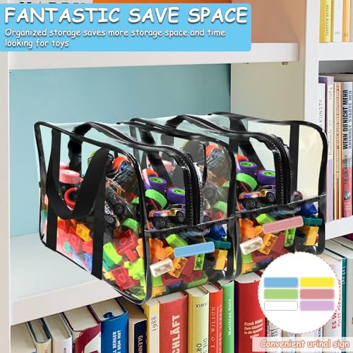 XXL Toy Storage Bags with Labels - Reusable Clear Organizer, Black