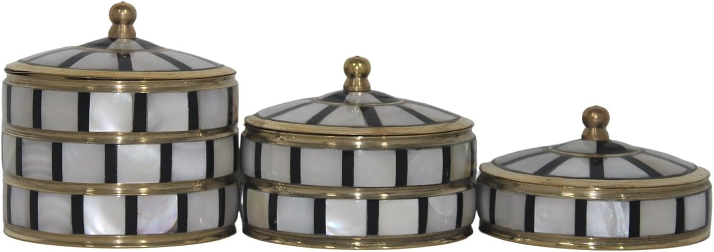 Decorative Jewelry Trinket Box Unique Gift For Home Décor Antique Metal Case with Mother of Pearl Sindoor Box/Coin Box (All Set Black)