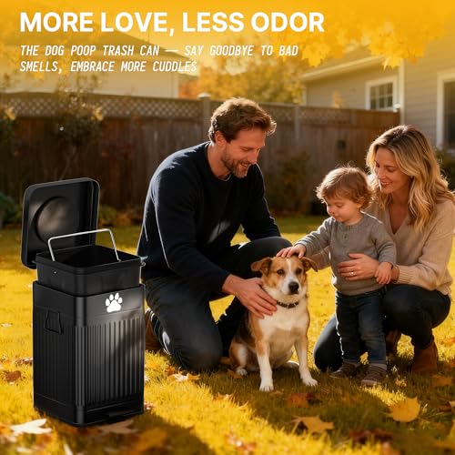 22L Rectangular Dog Poop Trash Can - Outdoor Waste Bin with Lid & Drawstring Bags
