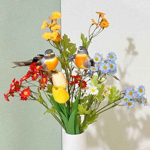 1Pcs Robin Birds Artificial Robin Birds Ornament with Flexible Wire Paws for Craft Yard Patio Garden Home Decoration