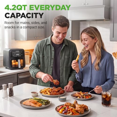 Glass Air Fryer 4.2QT with 9 Preset Modes, Transparent Cook Bowl, Timer & Temperature Control