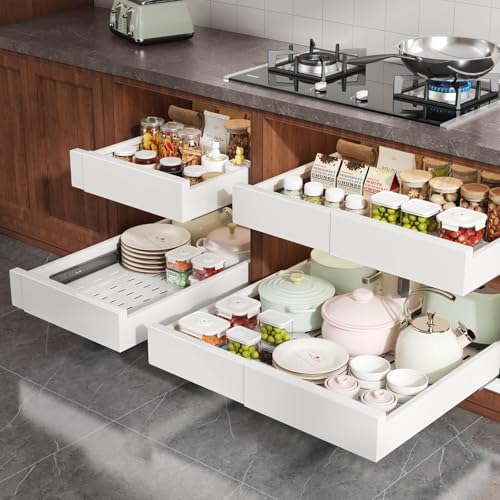 Pull Out Cabinet Organizer 4-Side Expandable White 13-21W x 17-24D 2 Pack