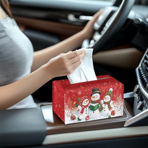 Fonplted Christmas Snowman Tissue Box Cover – PU Leather Snowflake Xmas Napkin Dispenser, 9.69"L x 5.2"W x 5.12"H
