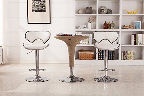 White Adjustable Swivel Leatherette Bar Stool Set of 2 with Chrome Base