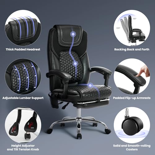 Big & Tall Massage Office Chair - Black, 300 lbs Capacity, Heat & Vibration