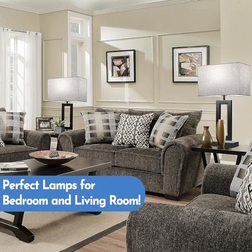 MoMyofdy 22’’ Gray Daylight Touch Control Table Lamp Set of 2 with USB Ports, Dimmable Bedside Lamps for Bedroom & Living Room