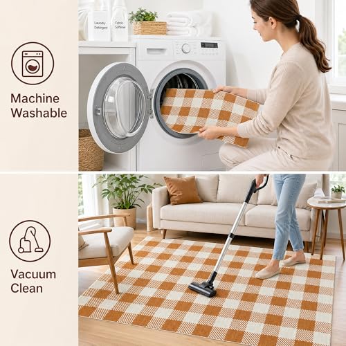 Fall Door Mat Caramel White Buffalo Plaid Rug 3x5 Layering Farmhouse Decor - Caramel & White