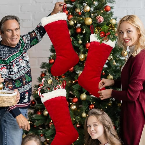 LinaGarten 6-Pack 20" Red Plush Christmas Stockings with Fur Cuff – Traditional Large Holiday Decorations