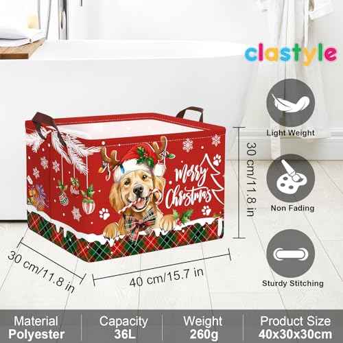 Clastyle Christmas Pet Baby Laundry Hamper Snowflake Kid Storage Basket Boy Girl Gift Toy Box Collapsible Clothes Organizer Nursery Bin for Bedroom,Puppy,40*30*30 cm