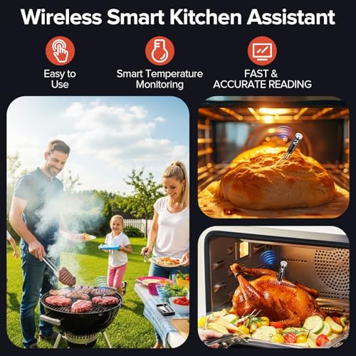 ROUUO Gray Wireless Meat Thermometer with 2 Probes, WiFi & Magnetic Base