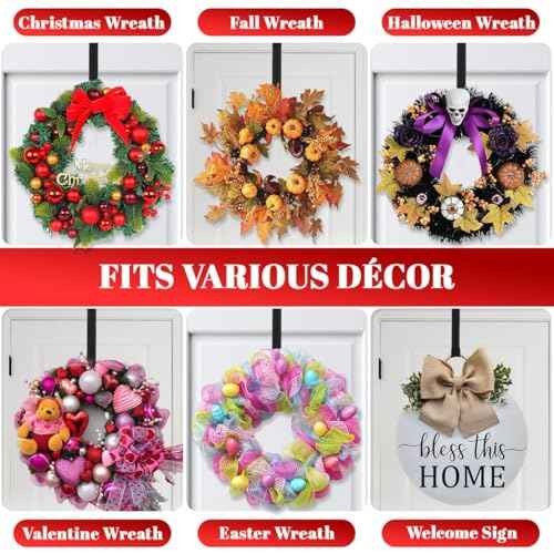 Metal Wreath Hanger for Front Door, Adjustable Wreath Hanger from 12-20", Single Hook, Heavy Duty, Holds up to 20 lbs, Over-The-Door Hook for Hanging Easter, Halloween, Fall, Christmas Decorations