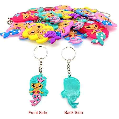 JZK 30x Mermaid keyring keychains for kids girls birthday party favours, mermaid princess theme party decorations accessories, girls party thankyou gifts, party bag fillers