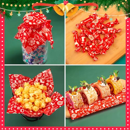 Christmas Wax Paper Sheets Red Snowflakes 100 Pcs Holiday Food Wraps