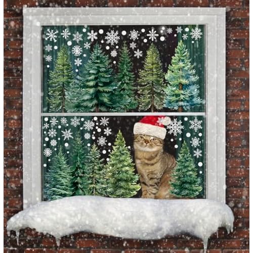 XZENTIRA 294 PCS Christmas Window Clings Christmas Party Decorations Christmas Tree Window Decals for Home Glass Classroom Display Decorations Winter Decor Holiday Party Supplies 8 Sheets