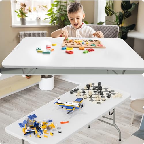 Bonnlo 6ft White Folding Table - Portable Collapsible Plastic Long Table for Parties and Events - 2 Pack