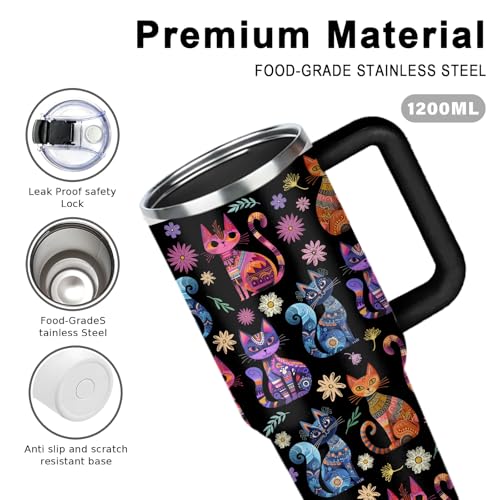 WWHSAI Cat Gifts 40 oz Tumbler with Handle - Cat Lover Gift, Cats-1