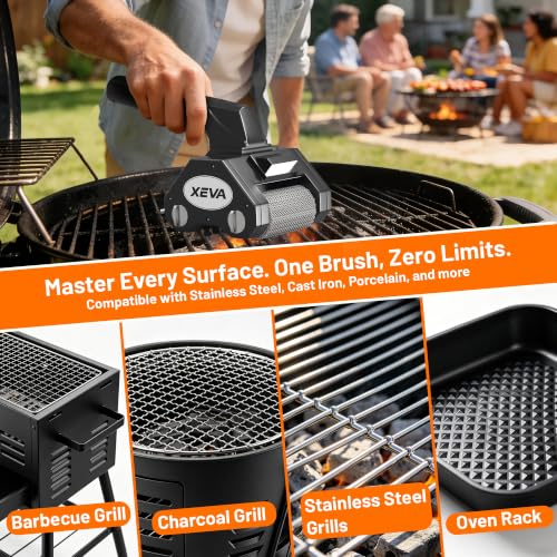 Electric Grill Brush Black Cordless BBQ Cleaner with 3-Speed Modes and Stainless Steel Rollers