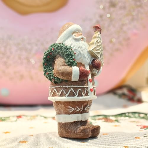 Gingerbread Santa Figurine - Christmas Resin Decor for Holiday Table & Shelf
