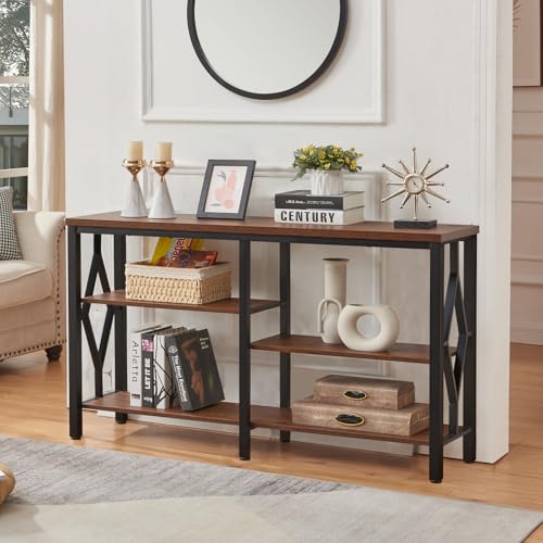 47-Inch Industrial Console Table with Diamond Design for Living Room and Entryway