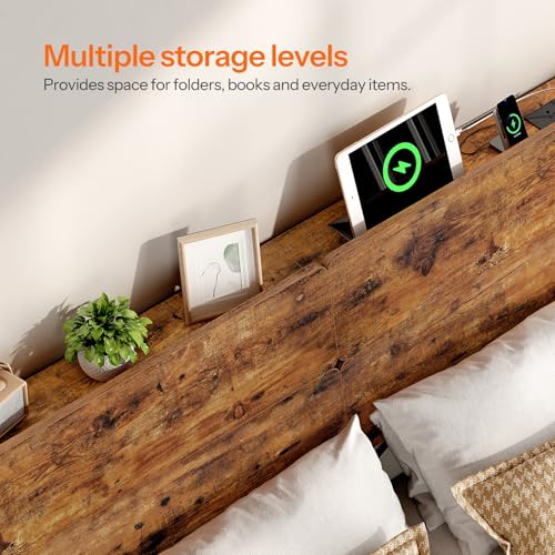 Height-Adjustable Headboard with Outlets - Full Size, Ergonomic Design & Storage Shelf