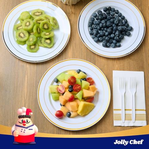 Gold 10 Inch Heavy Duty Disposable Plastic Plates 200 Pack - Elegant Party Tableware