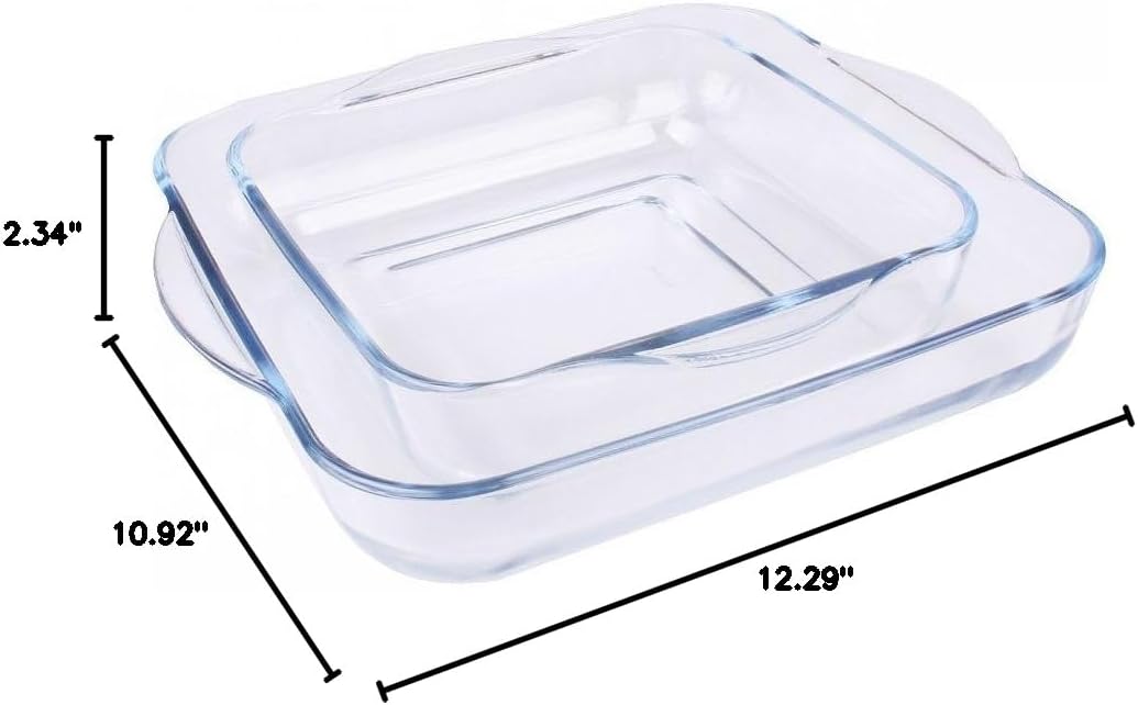Borcam Baking Dishes Set of 2 - Clear Glass, Perfect for Careful Cooking | 31.5 x 28 x 6 cm