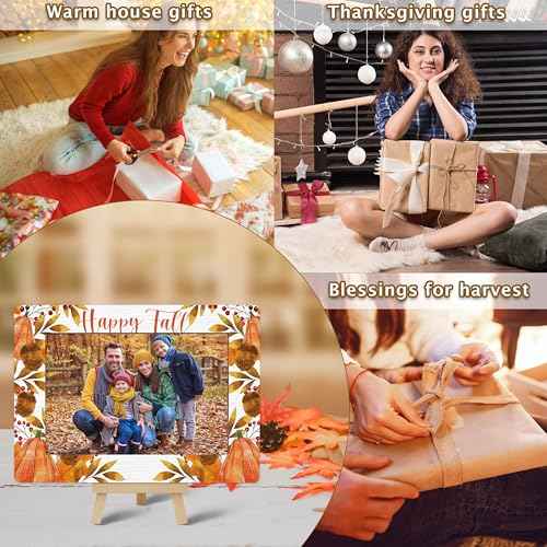 Happy Fall Picture Frame, Thanksgiving Gifts Wooden Photo Frame with Easel, 4x6 Autumn Pumpkin Picture Frames for Tabletop Display Photo Insert - J03