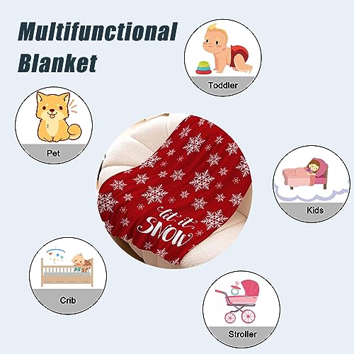 Neatee Living Christmas Baby Throw Blanket Small Red Christmas Snowflake Blanket Xmas Winter Holiday Blanket Toddler Swaddle Lap Soft Let It Snow Fuzzy Plush Fleece Blankets and Throws 30x40