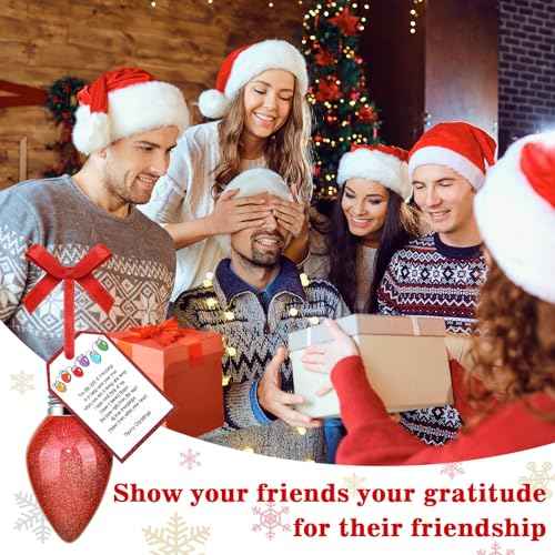 Christmas Friendship Ornament - 3.15'' Glitter Christmas Bulb with Poem Card & Red Bow Stocking Stuffer for Women