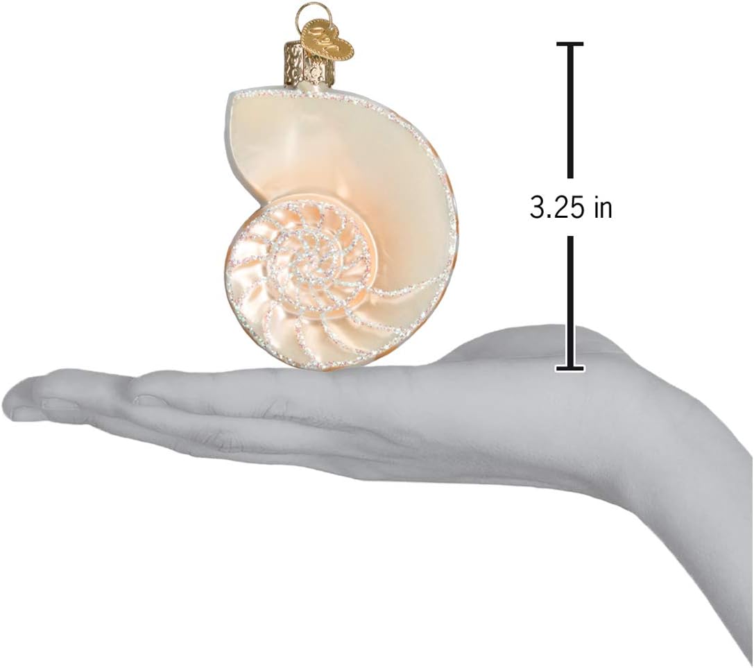Beach Shells Glass Blown Ornaments for Christmas Tree - Junonia Shell, Tan/Brown/White/Gold